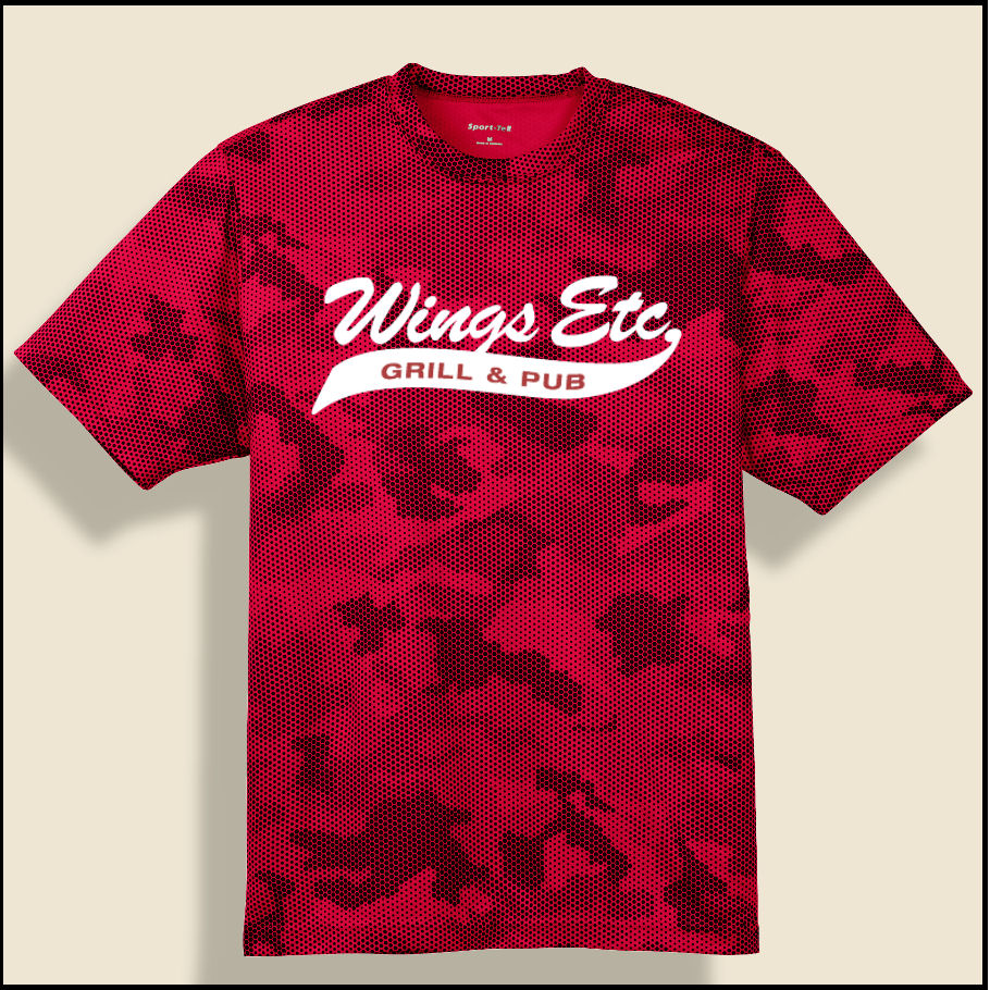 Deep Red Wings Etc. 100% Poly Camo T-Shirt